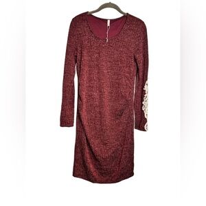 PinkBlush Maternity Burgundy / Maroon Lace Embellished Longsleeve Dress Large